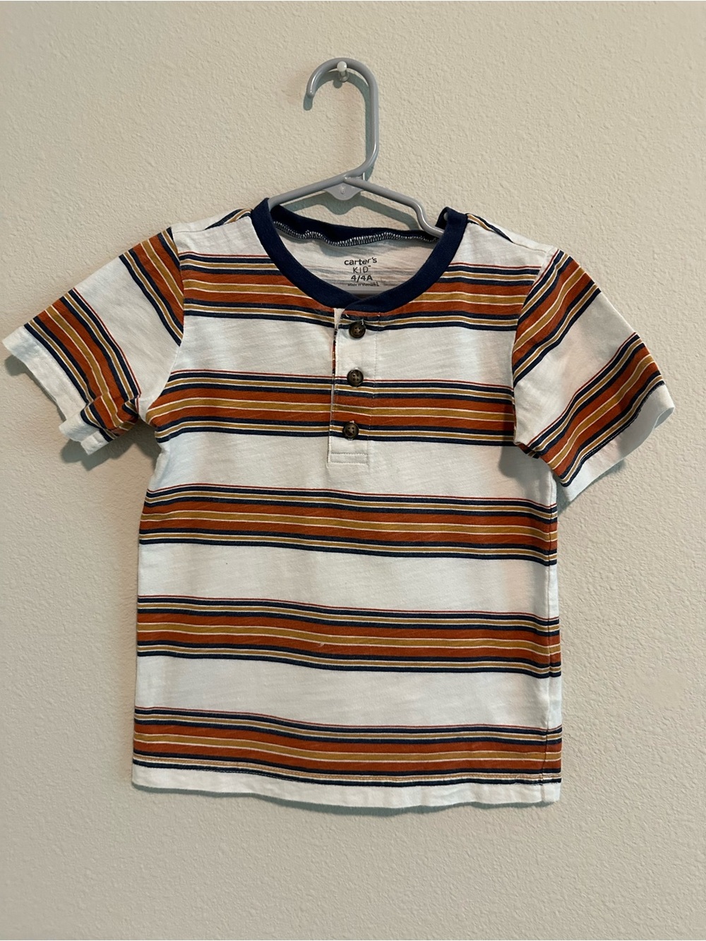 Carter's White Short-Sleeve Henley with Brown & Navy Stripes